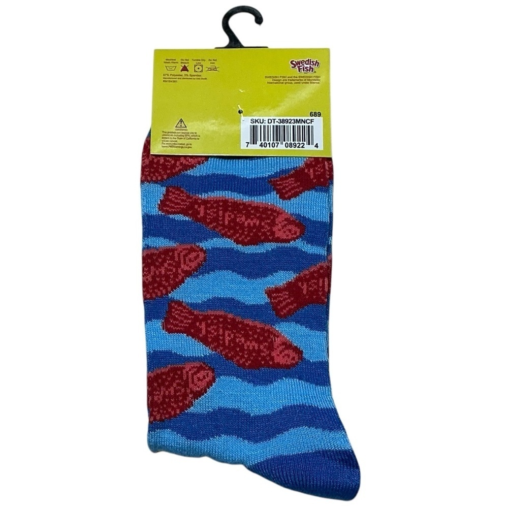 Swedish Fish Novelty Socks Crew Mid Calf Unisex Women 7-13 Men 6-12 New NWT - Picture 3 of 16